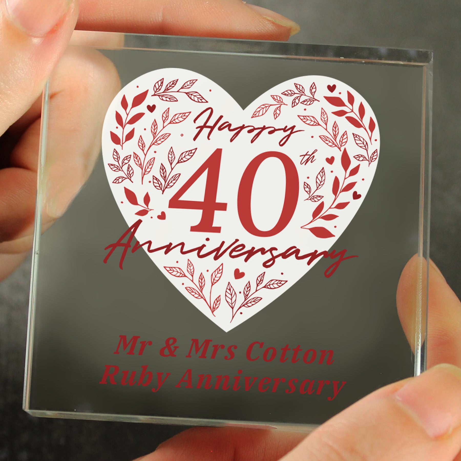 Personalised 40th Ruby Wedding Anniversary Crystal Token - image 3