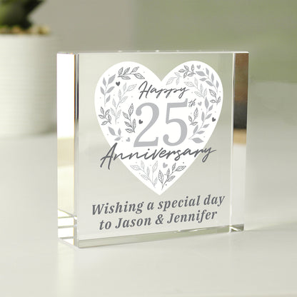 Personalised 25th Silver Wedding Anniversary Crystal Token from Heartfelt Gifts
