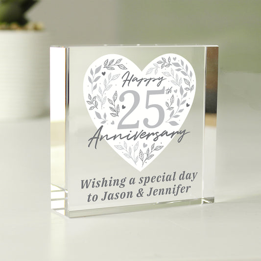 Personalised 25th Silver Wedding Anniversary Crystal Token from Heartfelt Gifts