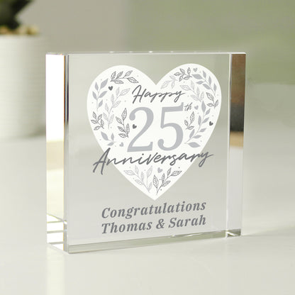 Personalised 25th Silver Wedding Anniversary Crystal Token - image 2
