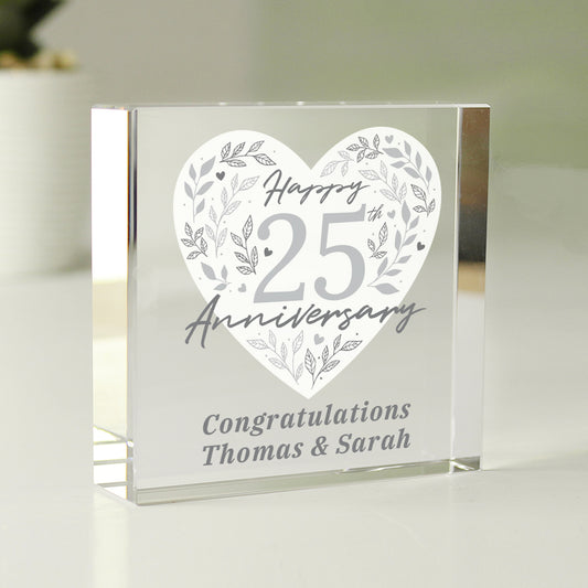 Personalised 25th Silver Wedding Anniversary Crystal Token - image 2