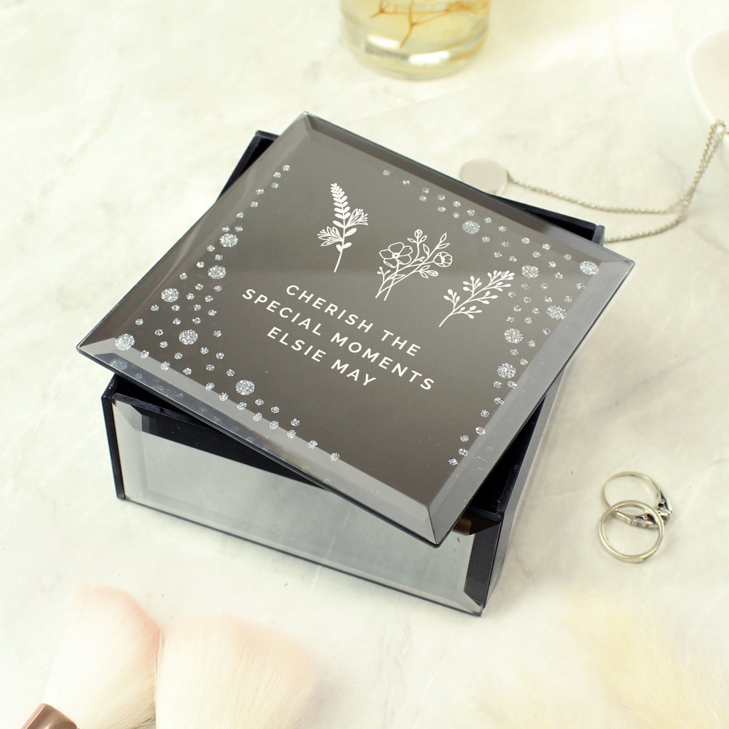 Personalised Floral Diamante Mirrored Trinket Box from Heartfelt Gifts