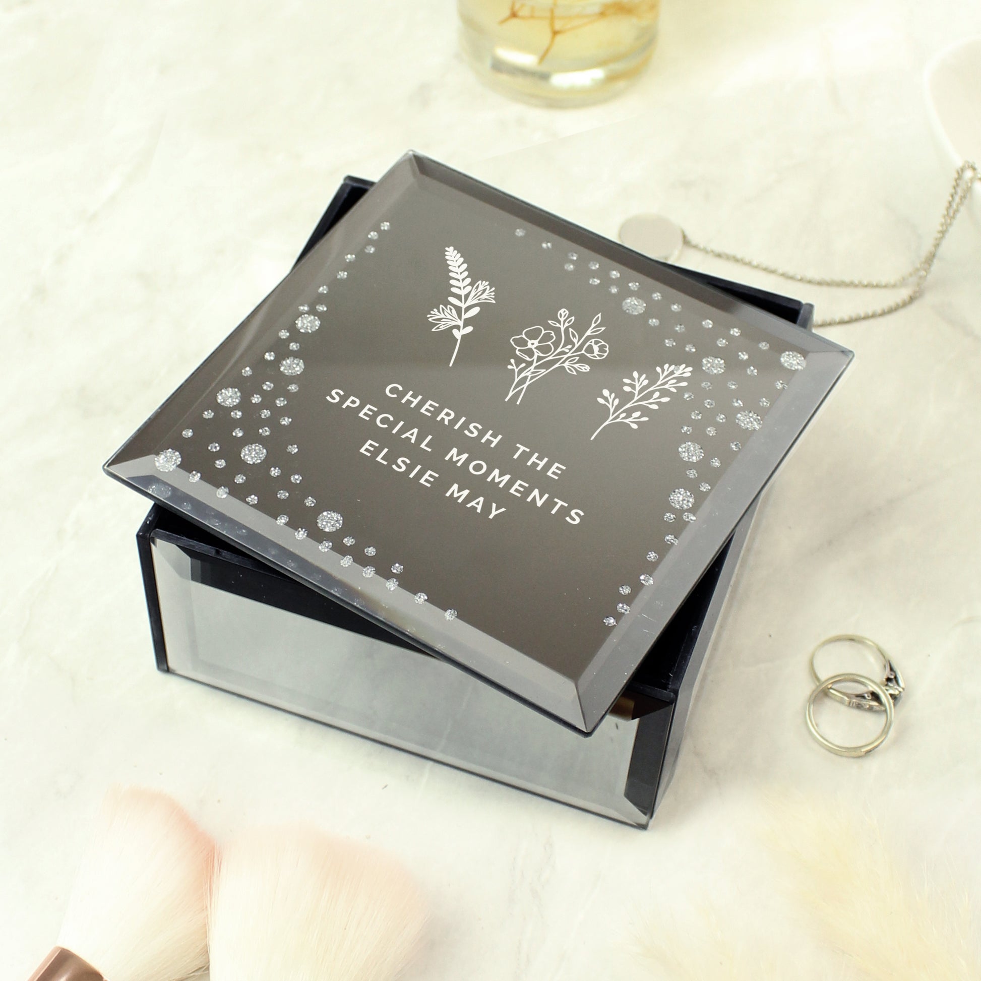 Personalised Floral Diamante Mirrored Trinket Box from Heartfelt Gifts