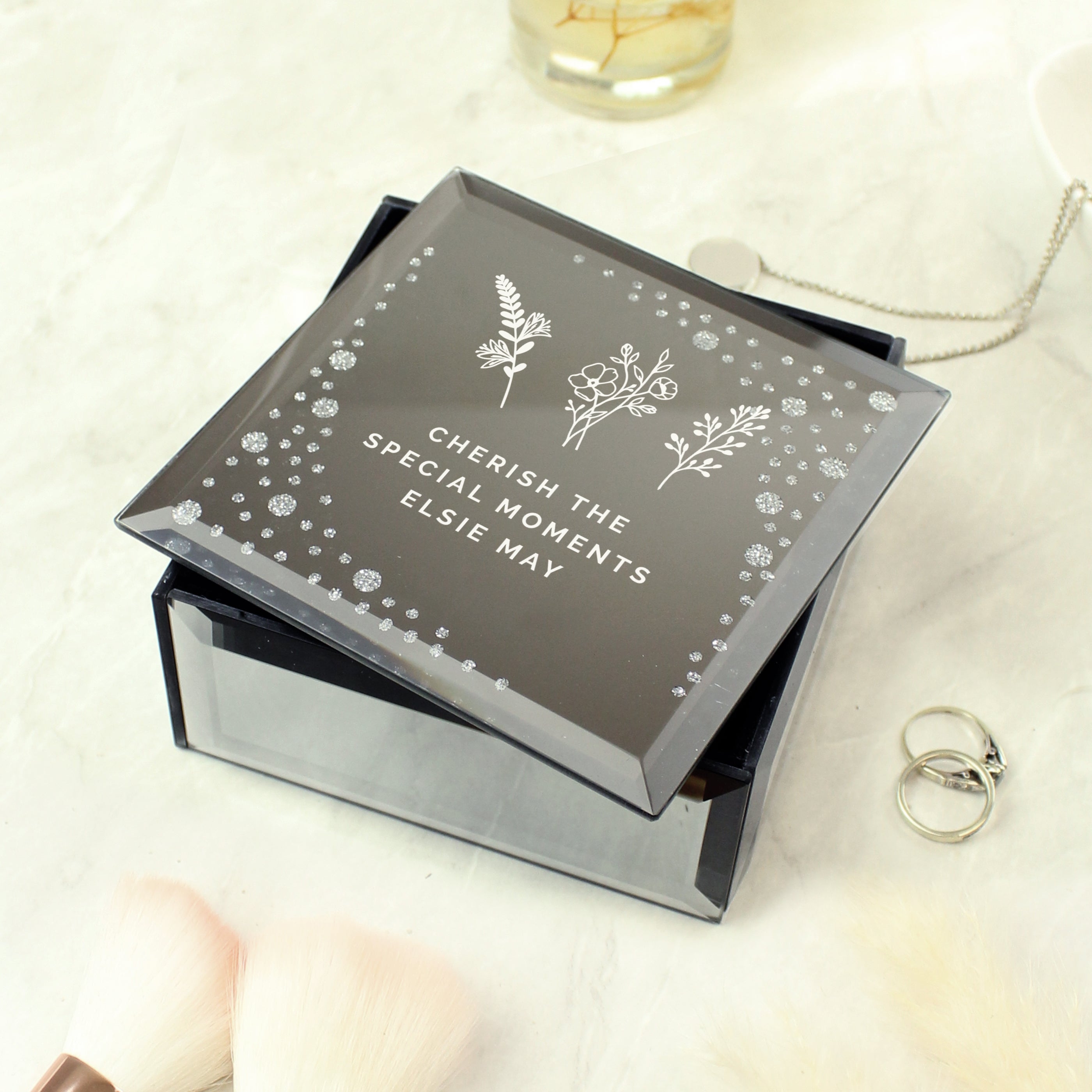 Personalised Floral Diamante Mirrored Trinket Box from Heartfelt Gifts