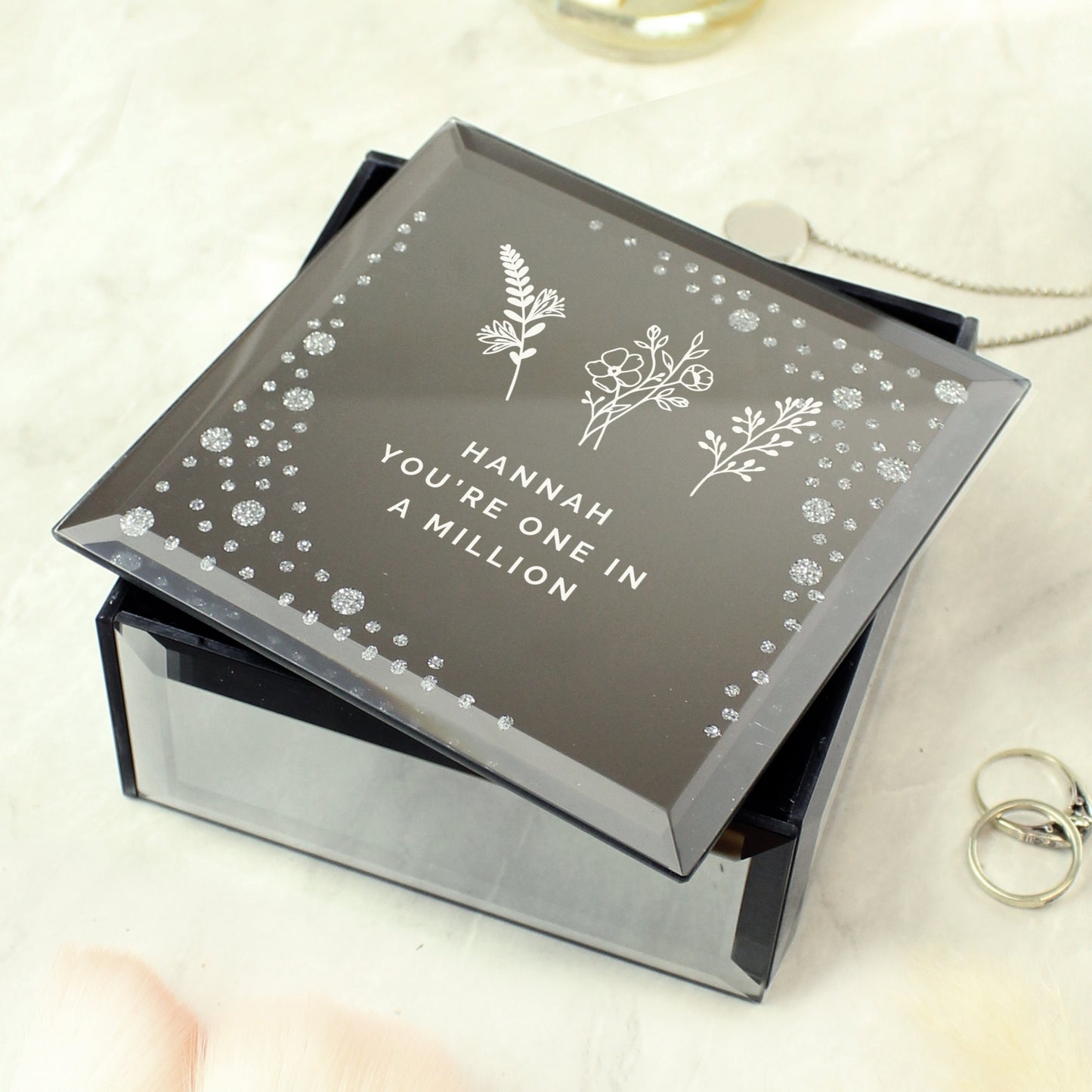 Personalised Floral Diamante Mirrored Trinket Box - image 4