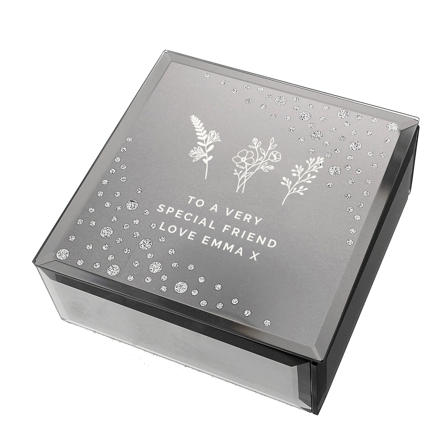 Personalised Floral Diamante Mirrored Trinket Box - image 5