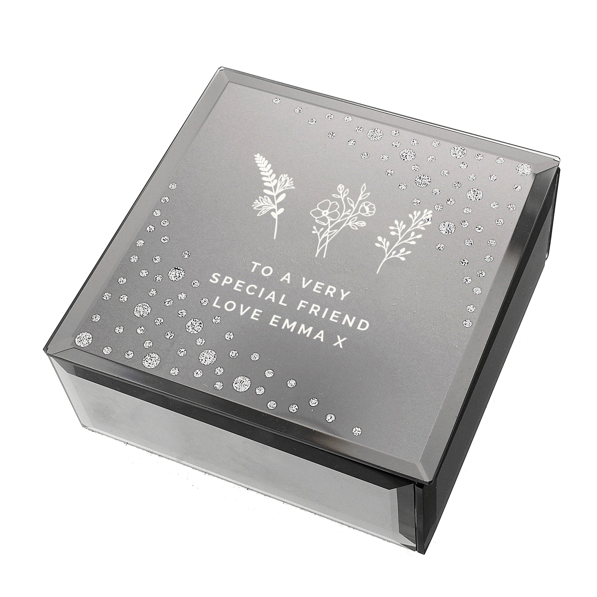 Personalised Floral Diamante Mirrored Trinket Box - image 5