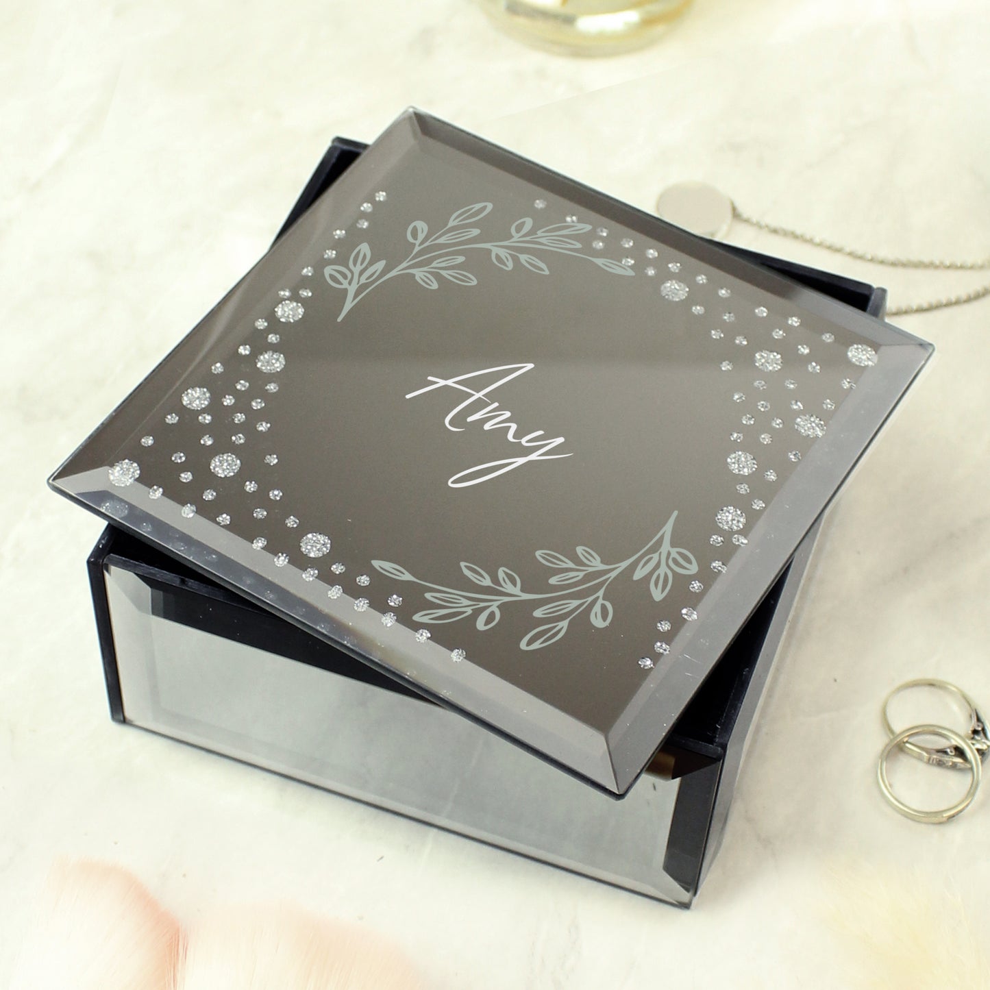 Personalised Botanical Diamante Mirrored Trinket Box - image 2