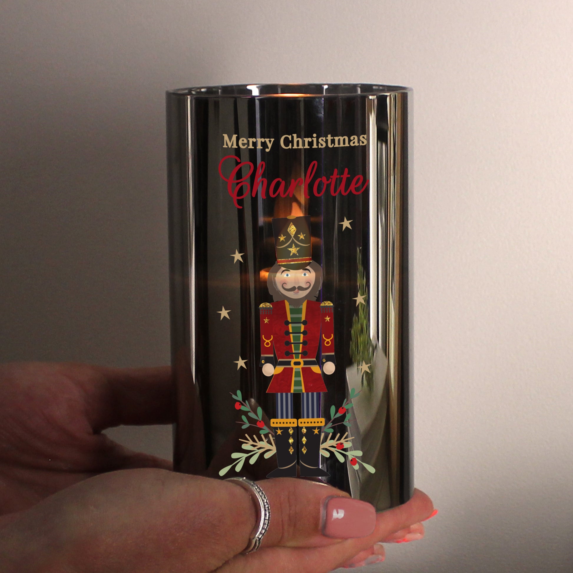 Personalised Christmas Nutcracker Smoked LED Candle - image 3