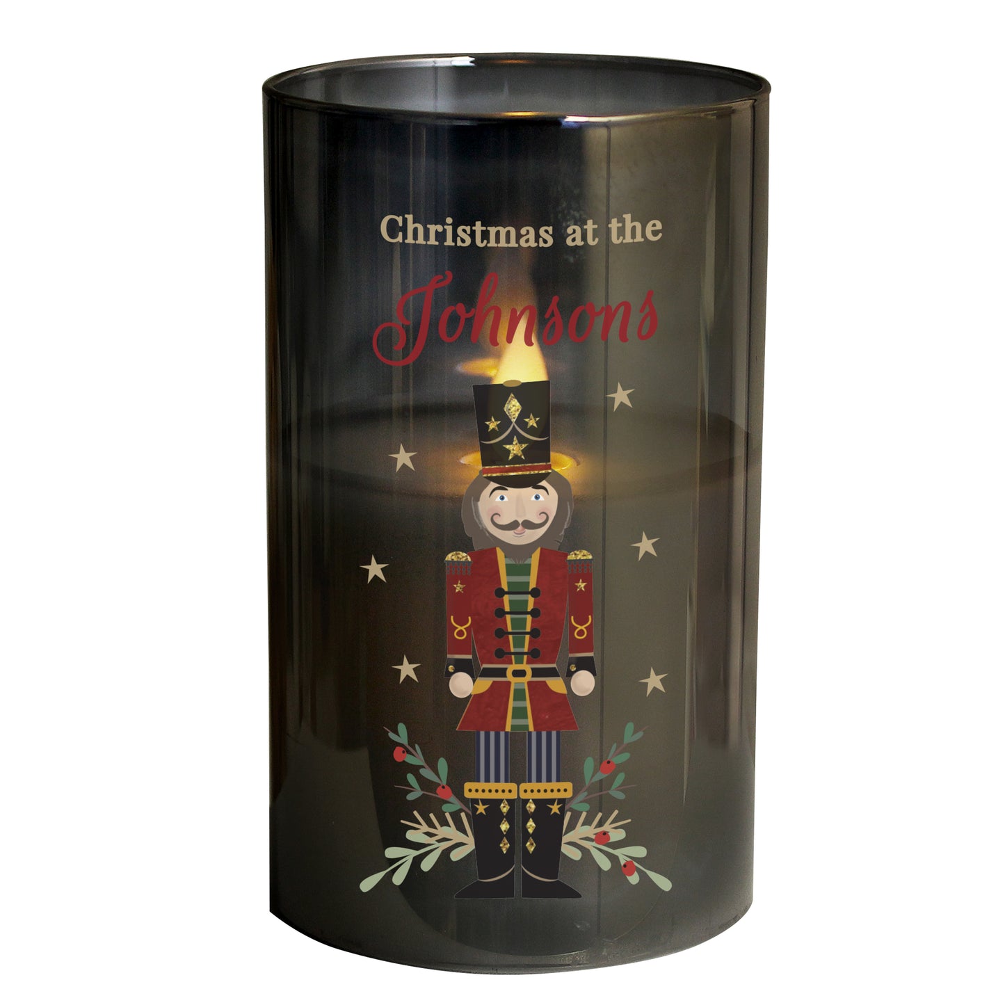 Personalised Christmas Nutcracker Smoked LED Candle - image 5