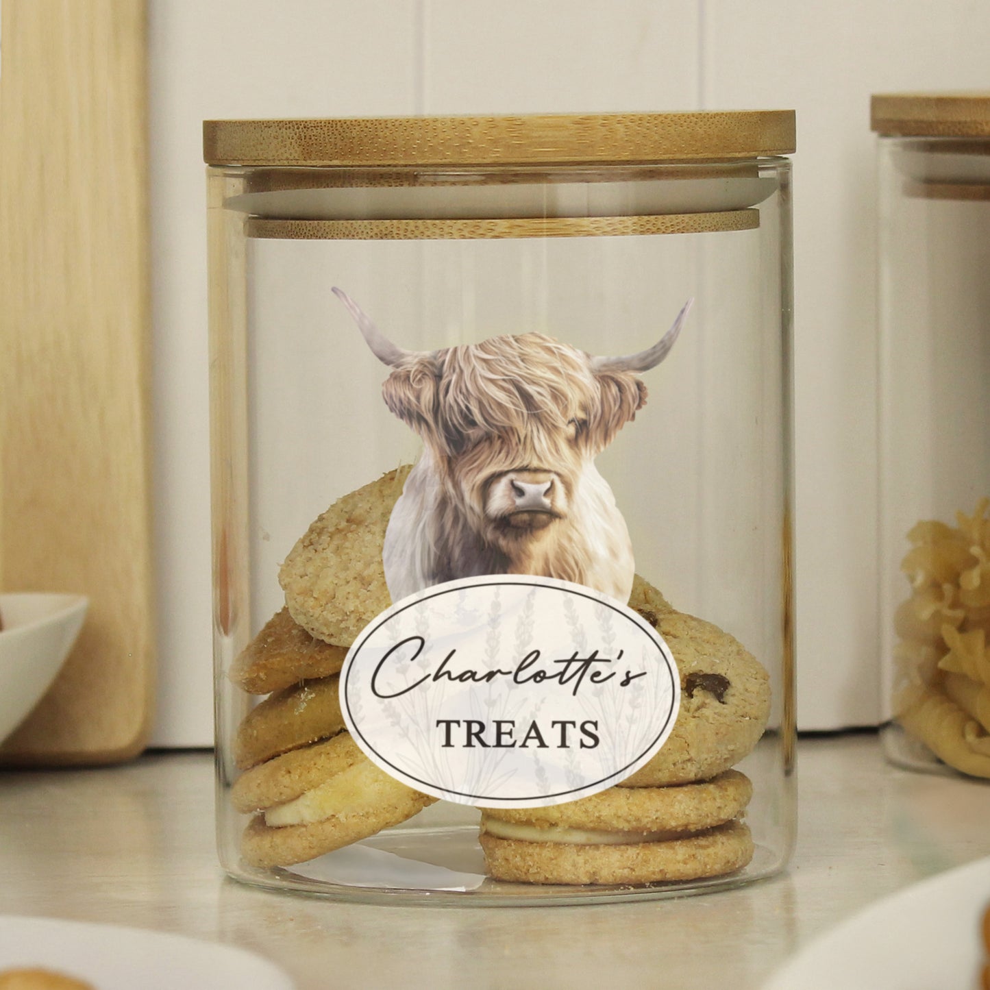 Personalised Highland Cow Glass Storage Jar from Heartfelt Gifts