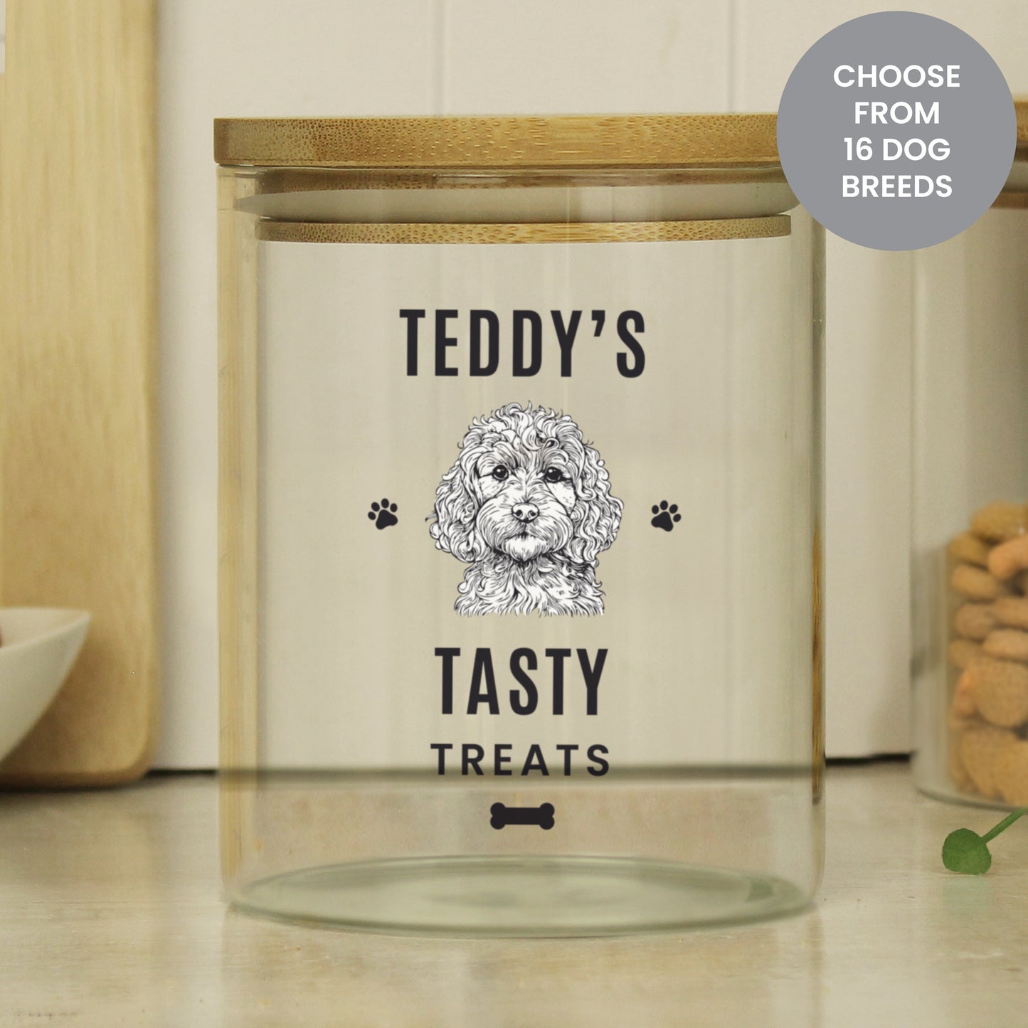 Personalised Dog Breed Glass Treat Jar from Heartfelt Gifts