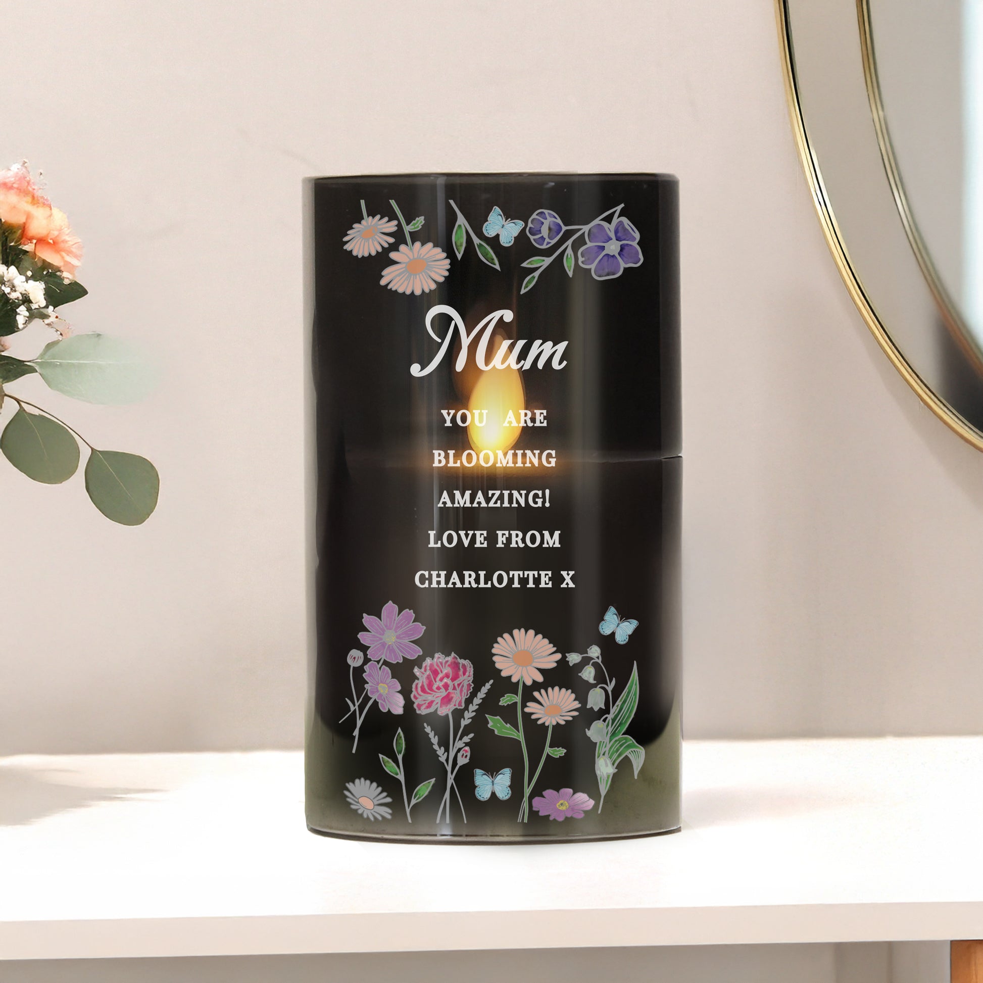 Personalised Wild Flowers Smoked Glass LED Candle - image 3