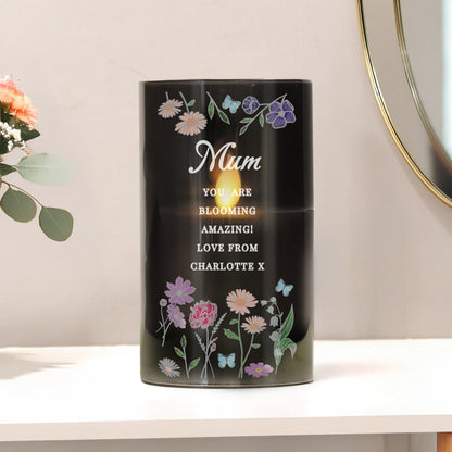 Personalised Wild Flowers Smoked Glass LED Candle - image 3