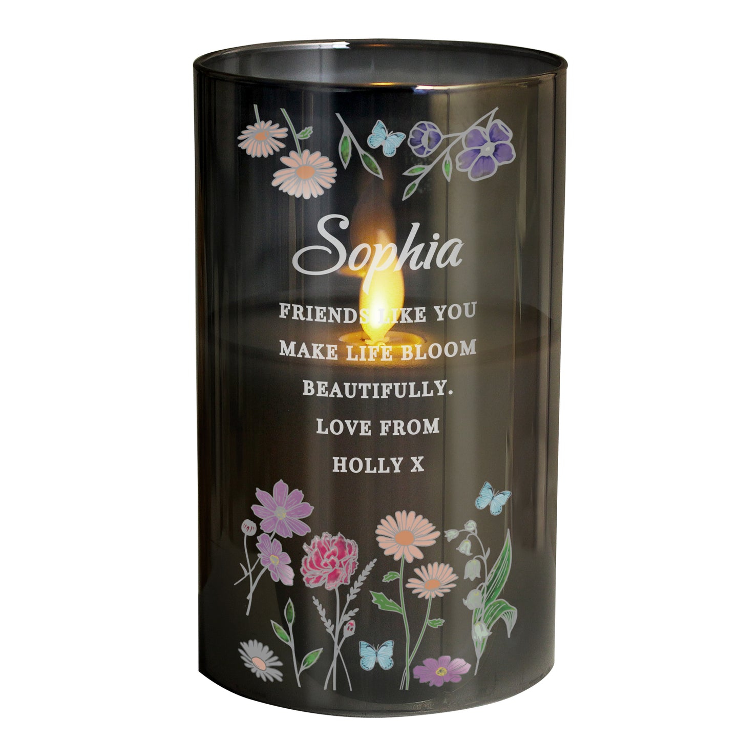 Personalised Wild Flowers Smoked Glass LED Candle - image 5