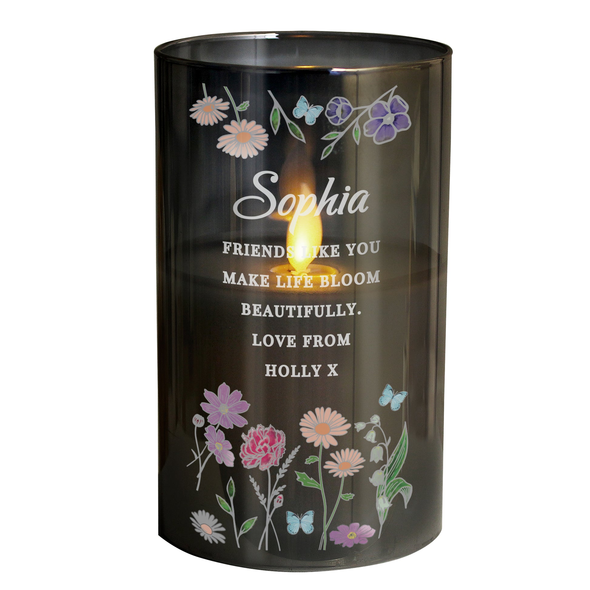 Personalised Wild Flowers Smoked Glass LED Candle - image 5