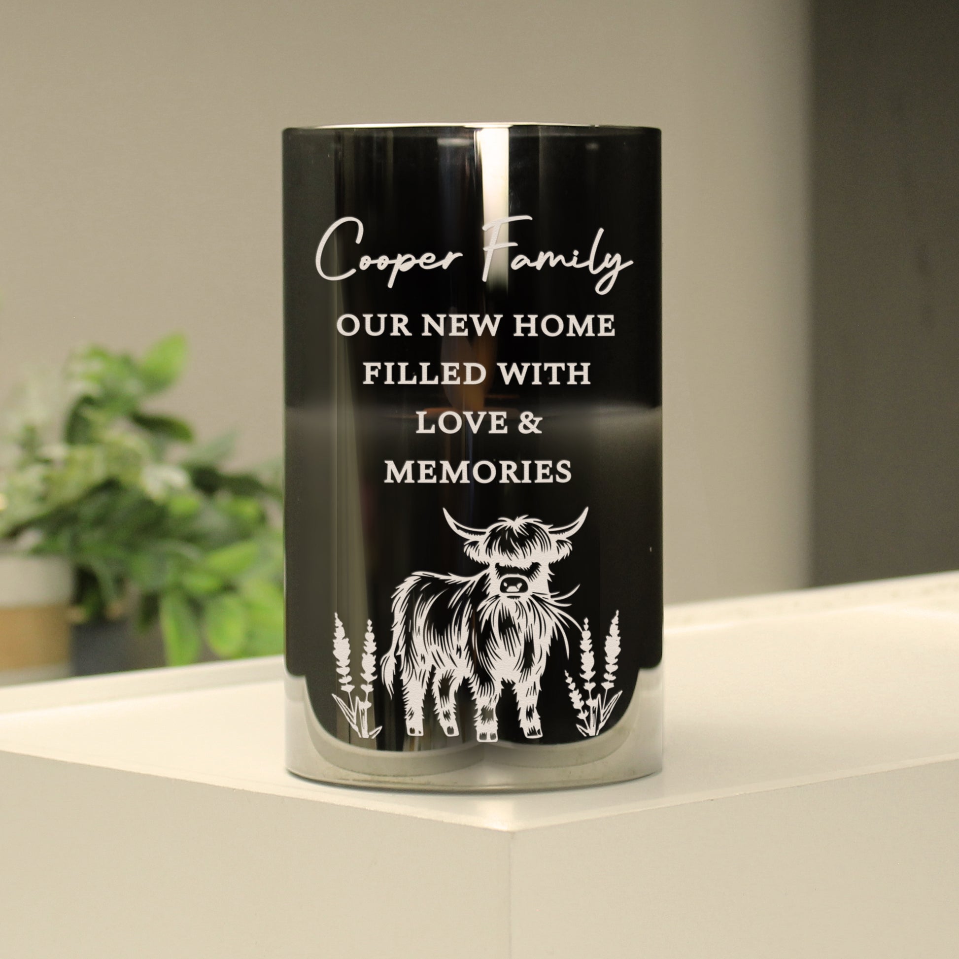 Personalised Highland Cow Glass LED Candle – Flameless Home Gift - image 3