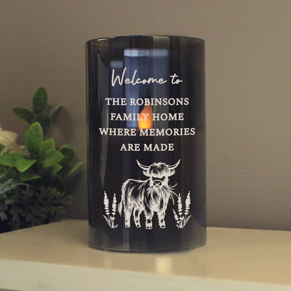 Personalised Highland Cow Glass LED Candle – Flameless Home Gift - image 4