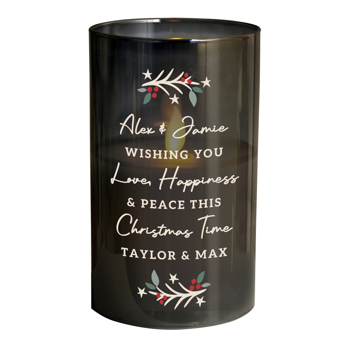 Personalised Christmas Smoked Glass LED Candle – Christmas Home Decor Gift - image 4