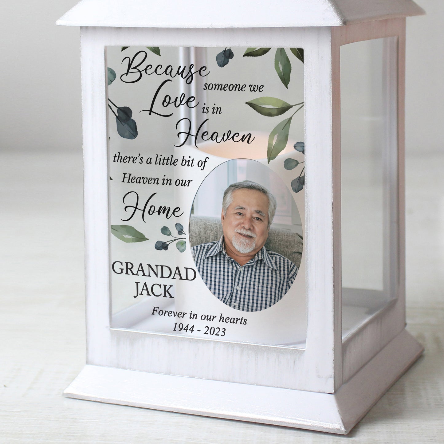 Personalised Botanical Memorial Photo Upload White Lantern - image 3