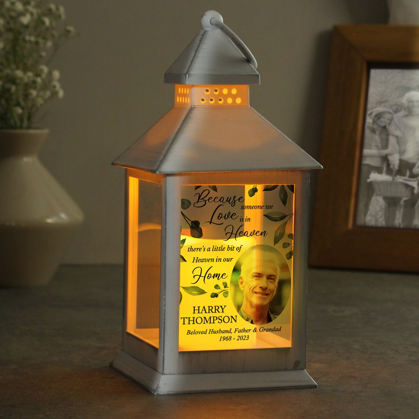 Personalised Botanical Memorial Photo Upload White Lantern - image 6