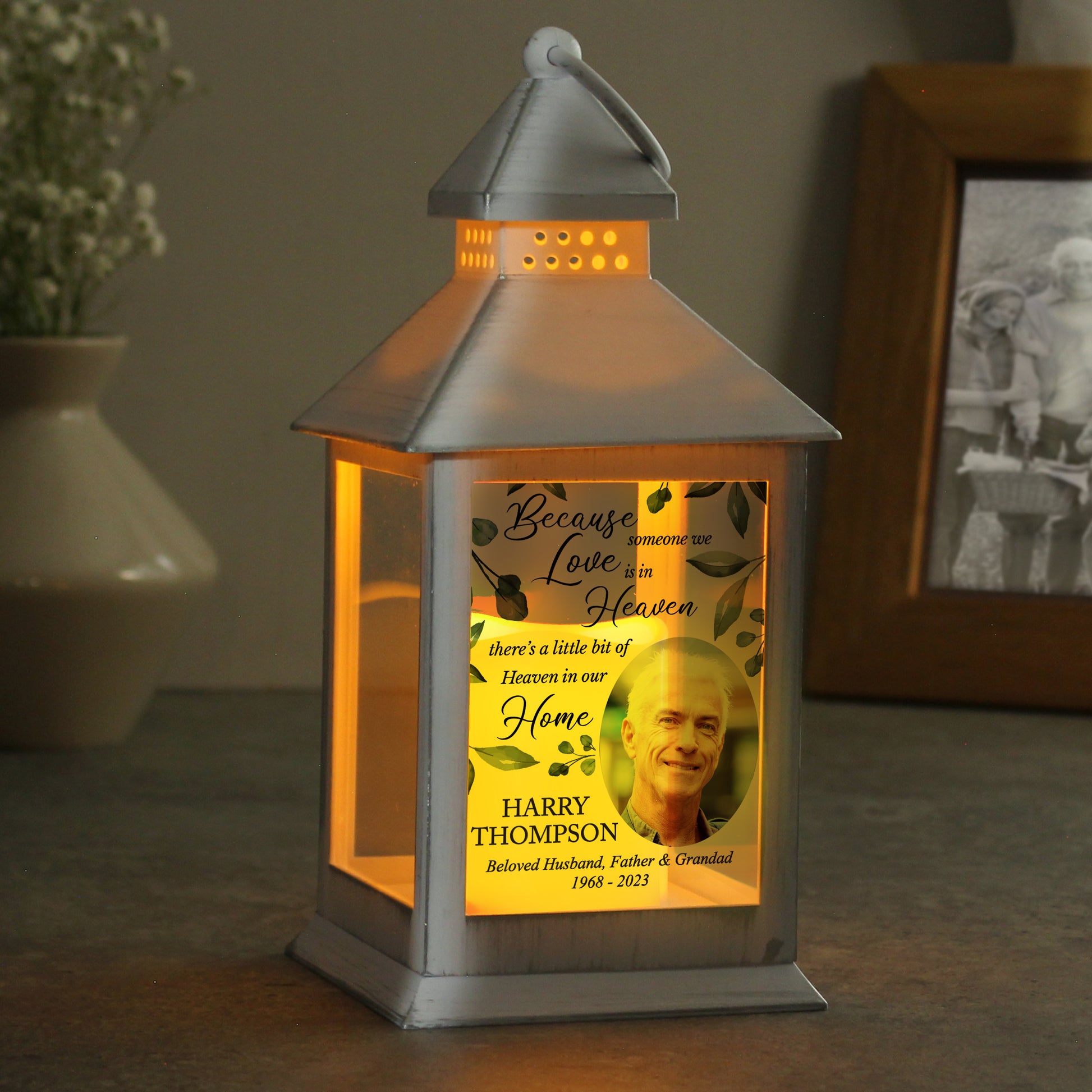 Personalised Botanical Memorial Photo Upload White Lantern - image 6