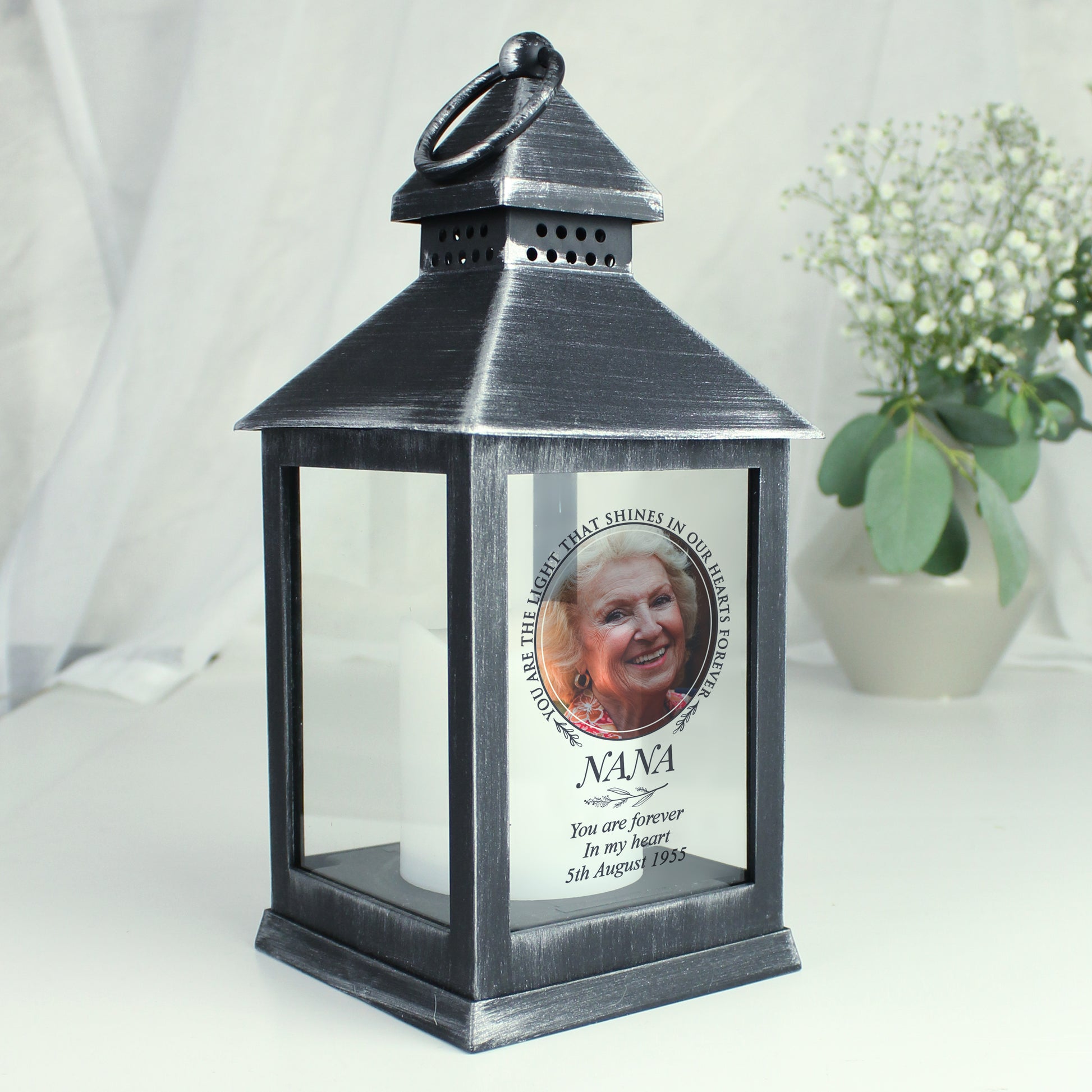 Personalised Light In Our Hearts Photo Upload Black Lantern from Heartfelt Gifts