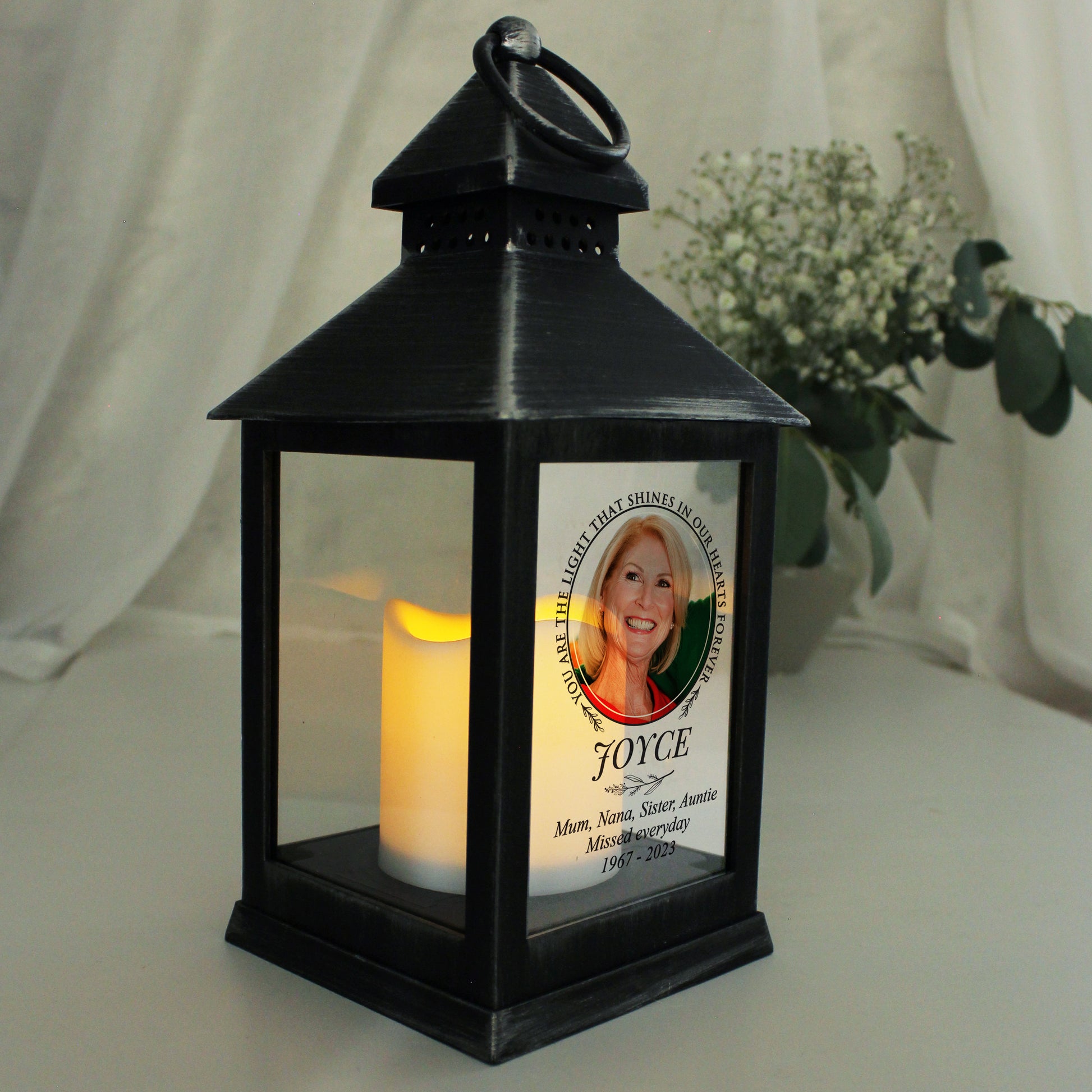 Personalised Light In Our Hearts Photo Upload Black Lantern - image 2