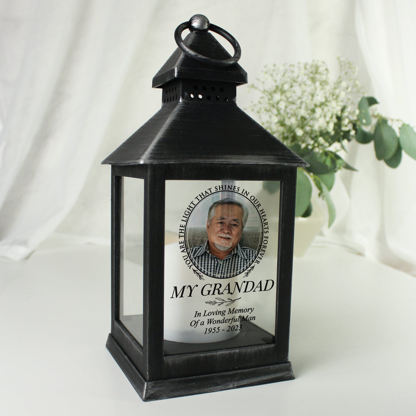 Personalised Light In Our Hearts Photo Upload Black Lantern - image 3