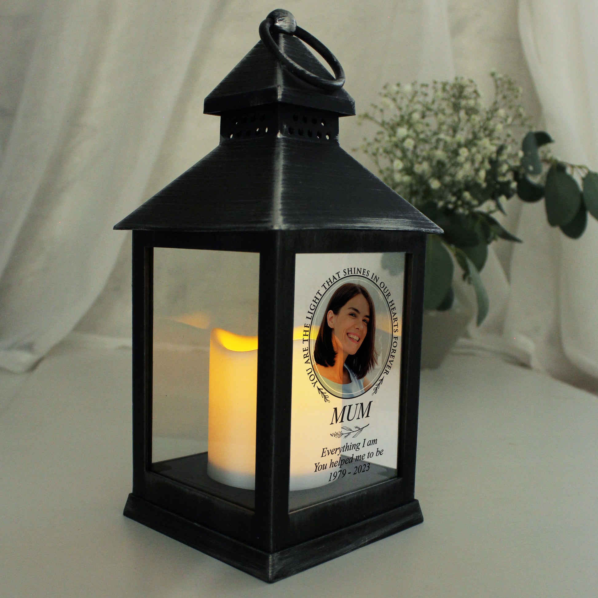 Personalised Light In Our Hearts Photo Upload Black Lantern - image 4