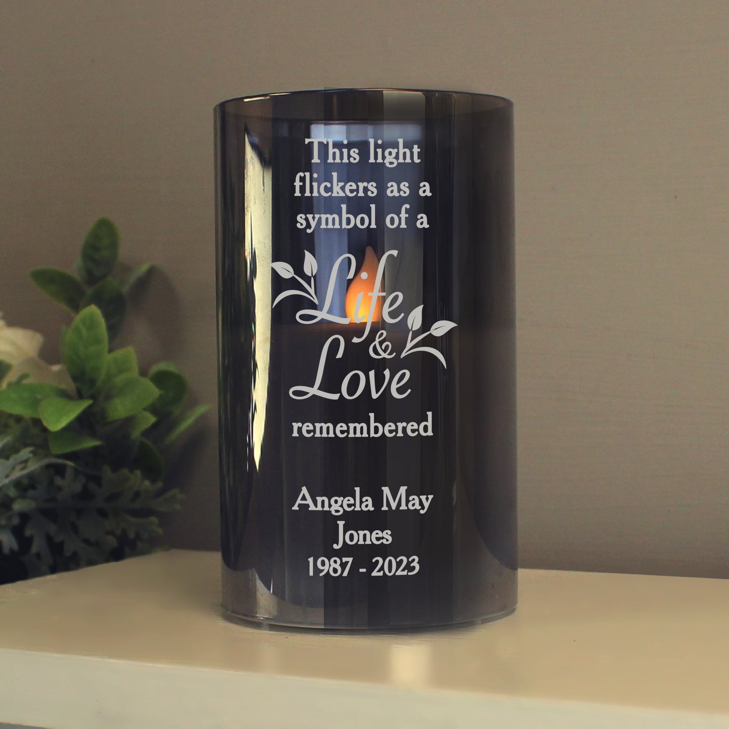Personalised Life & Love Memorial Smoked LED Candle from Heartfelt Gifts