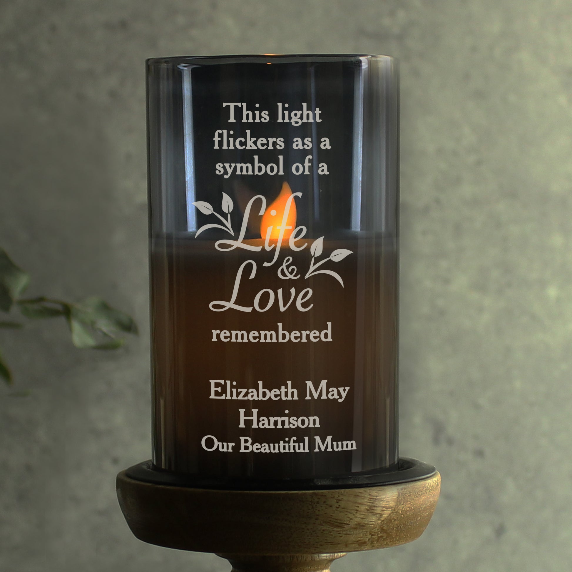 Personalised Life & Love Memorial Smoked LED Candle - image 2