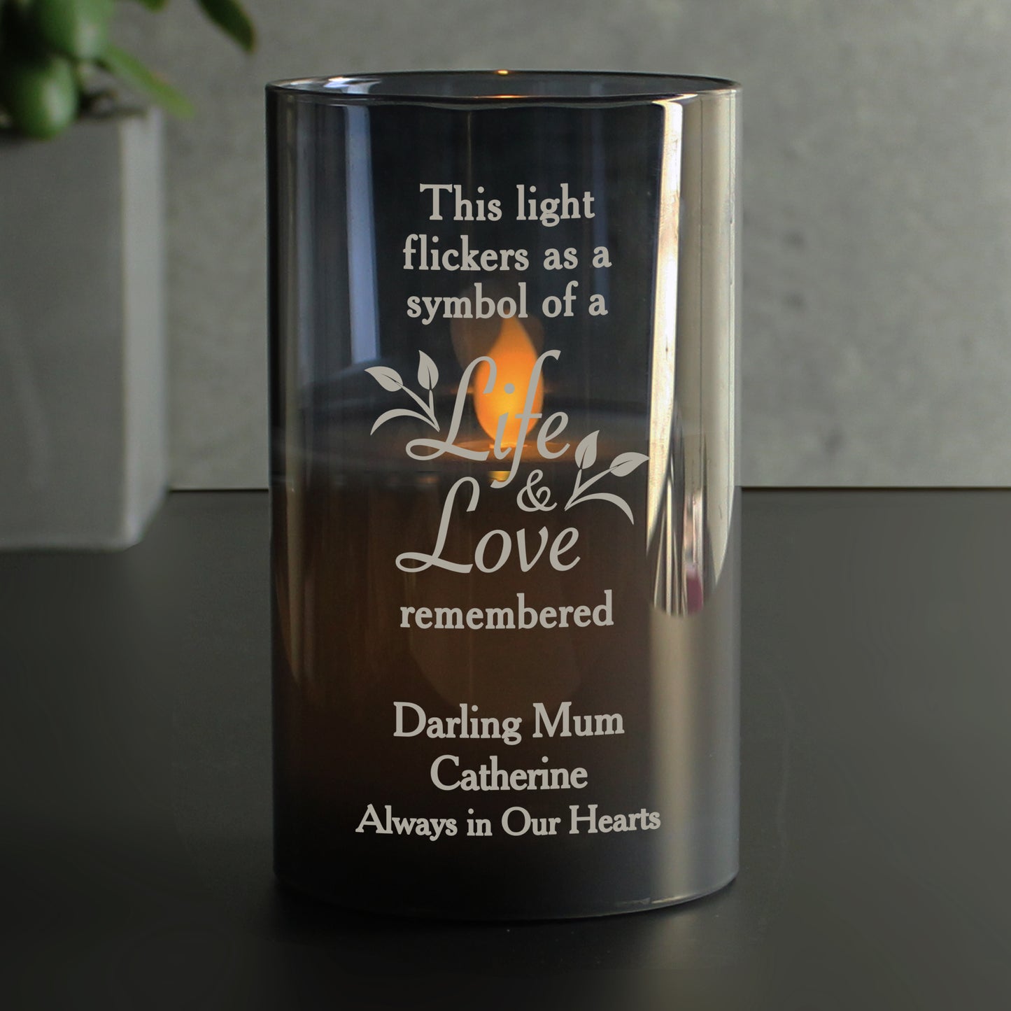 Personalised Life & Love Memorial Smoked LED Candle - image 3