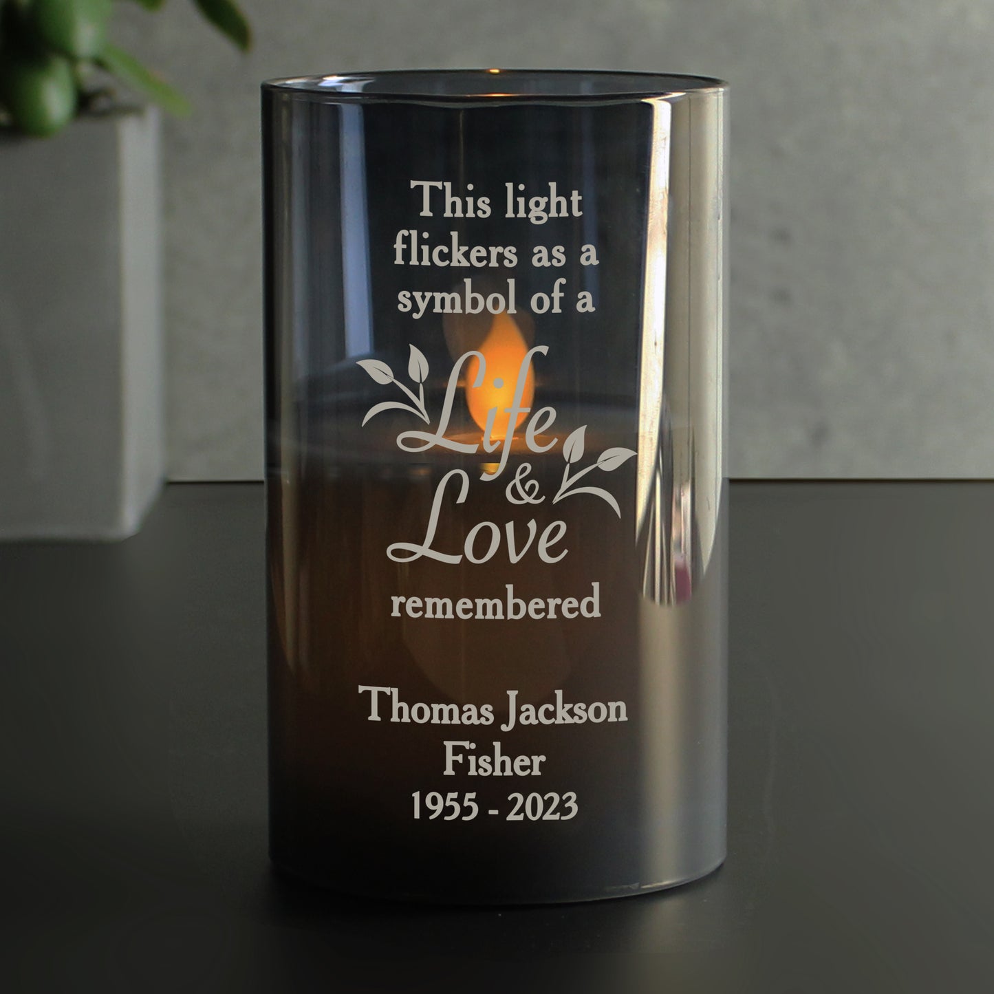 Personalised Life & Love Memorial Smoked LED Candle - image 4