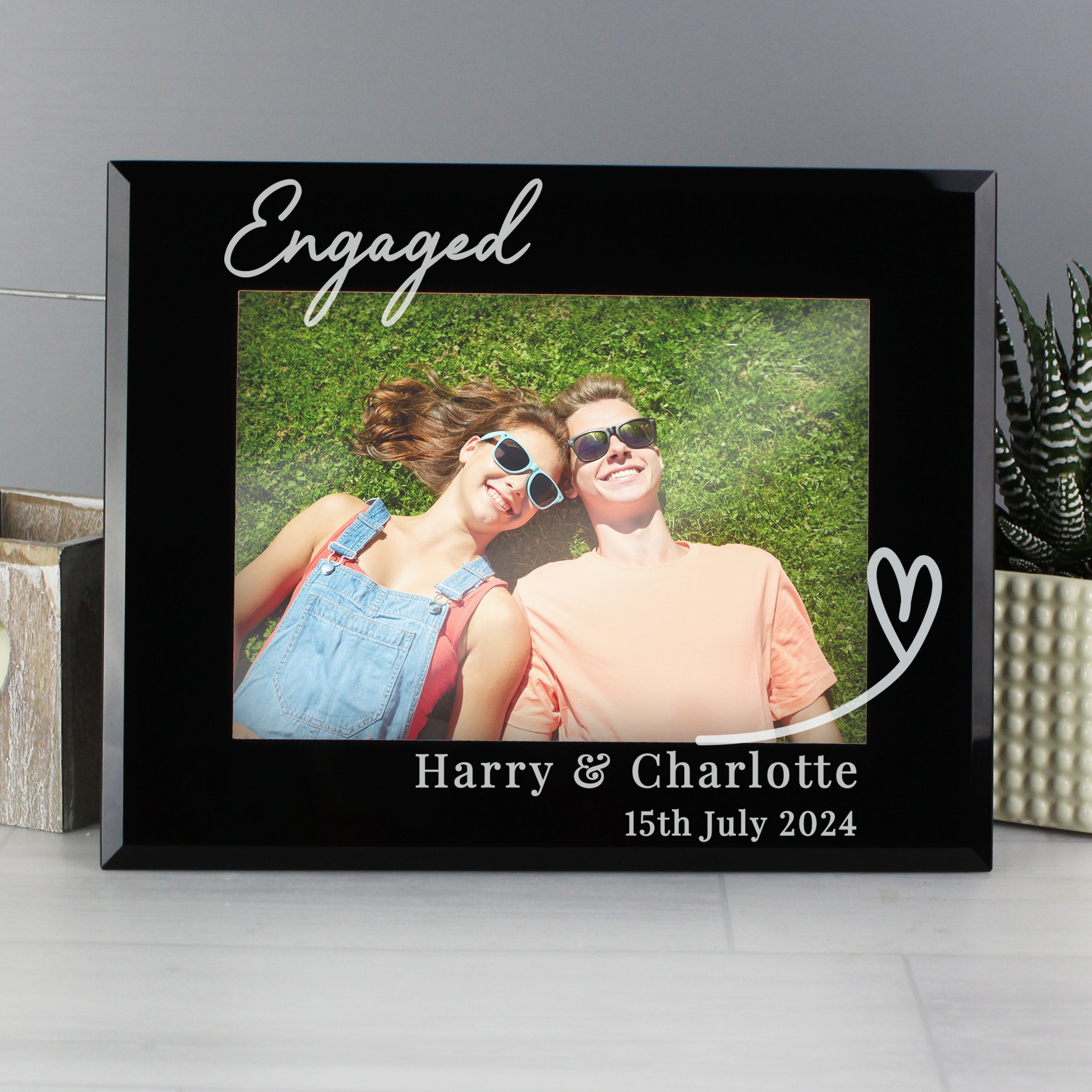 Personalised Heart Black Glass 5x7 Photo Frame from Heartfelt Gifts