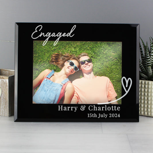 Personalised Heart Black Glass 5x7 Photo Frame from Heartfelt Gifts
