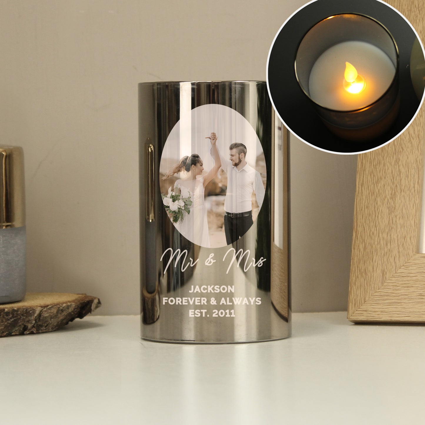 Personalised Photo Upload Smoked Glass LED Candle - image 7