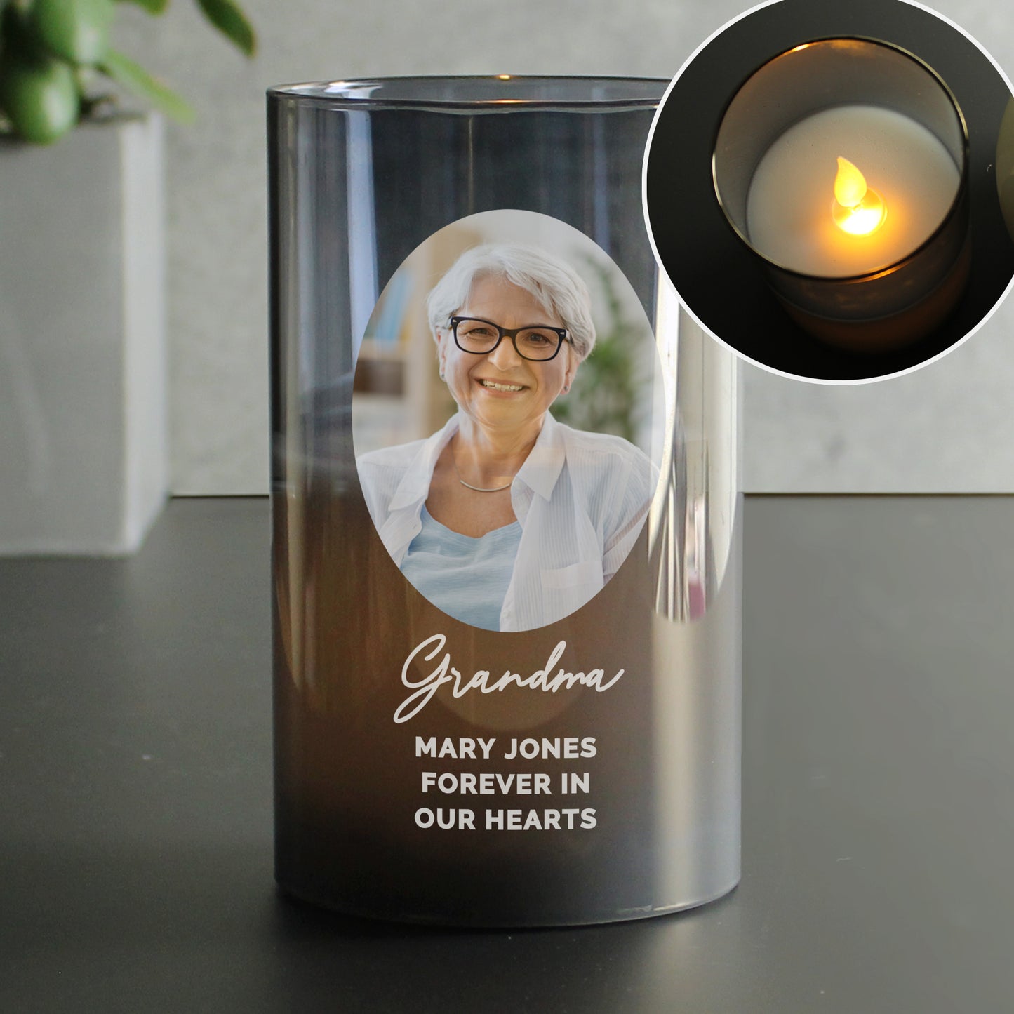 Personalised Photo Upload Smoked Glass LED Candle - image 10