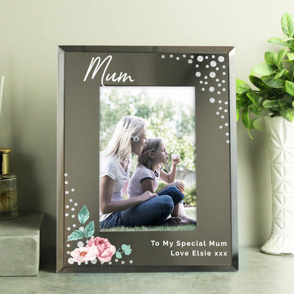 Personalised Floral 6x4 Diamante Glass Photo Frame from Heartfelt Gifts