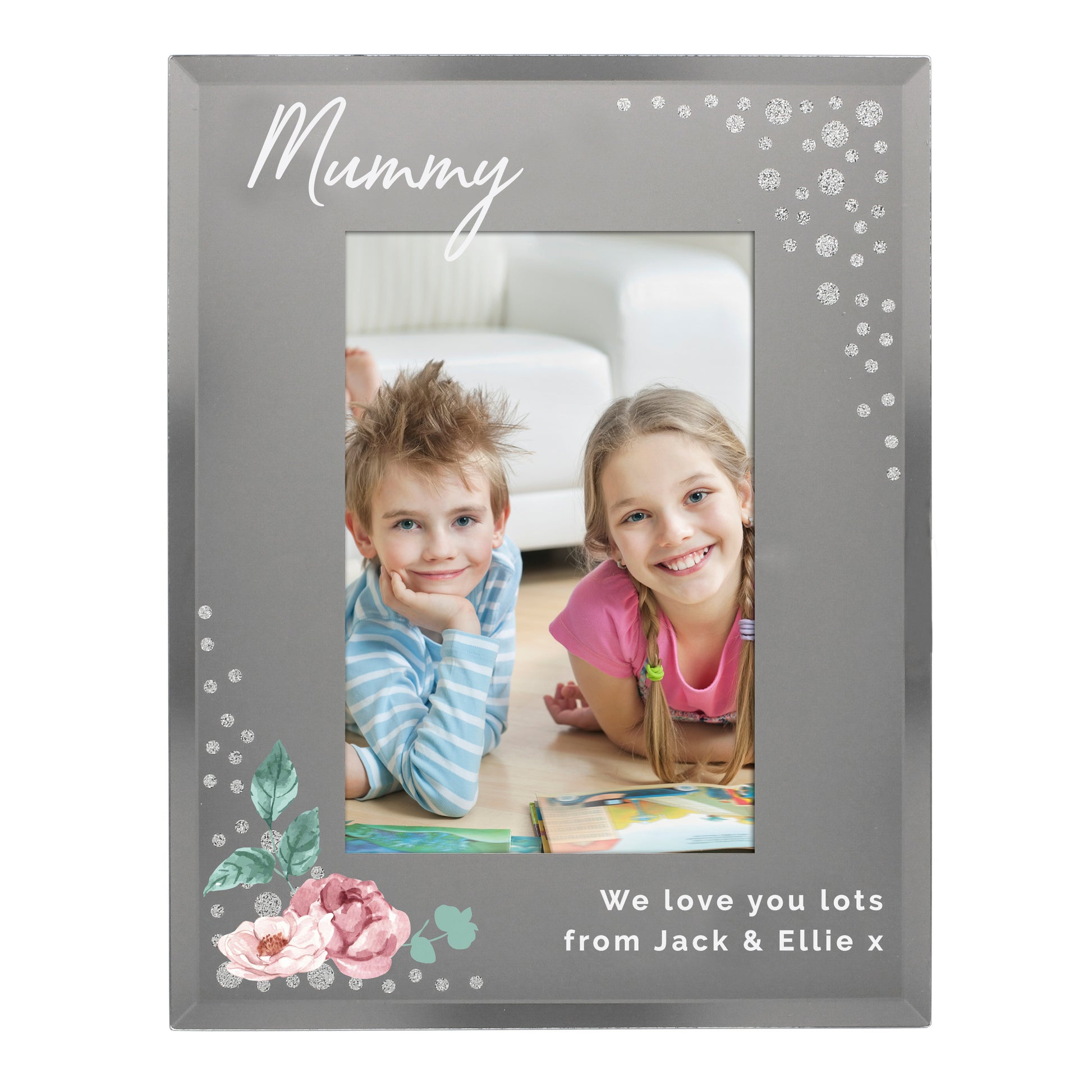 Personalised Floral 6x4 Diamante Glass Photo Frame - image 5