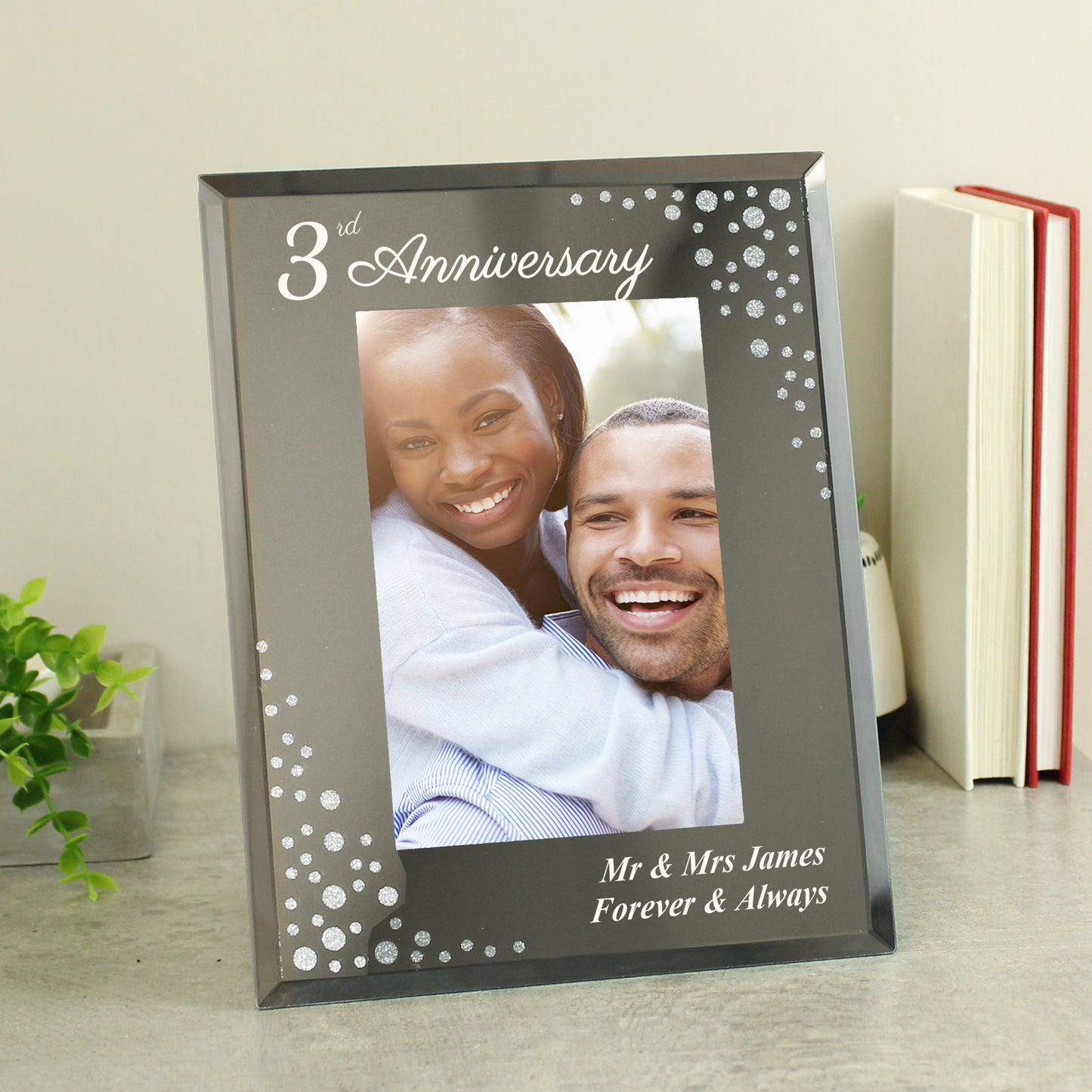Personalised Anniversary 6x4 Diamante Glass Photo Frame - image 2