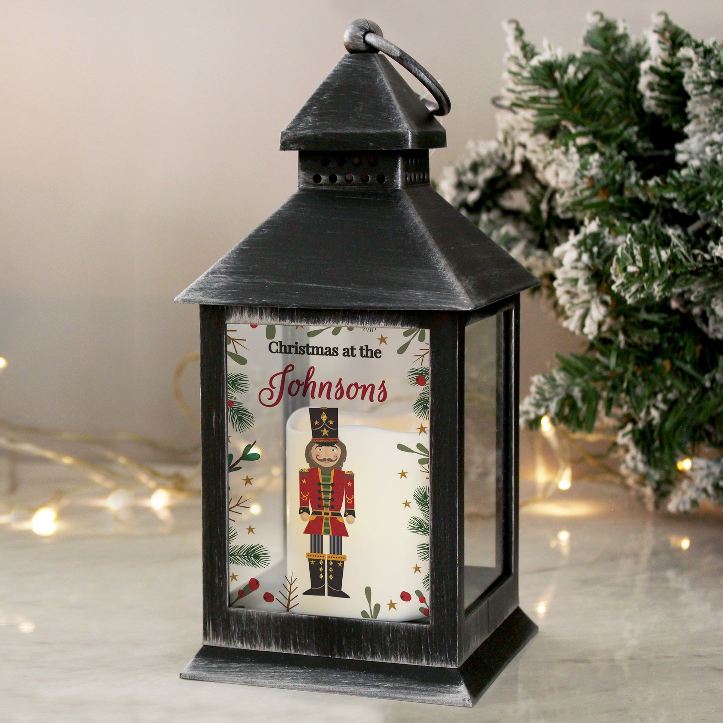 Personalised Christmas Nutcracker Black Lantern from Heartfelt Gifts
