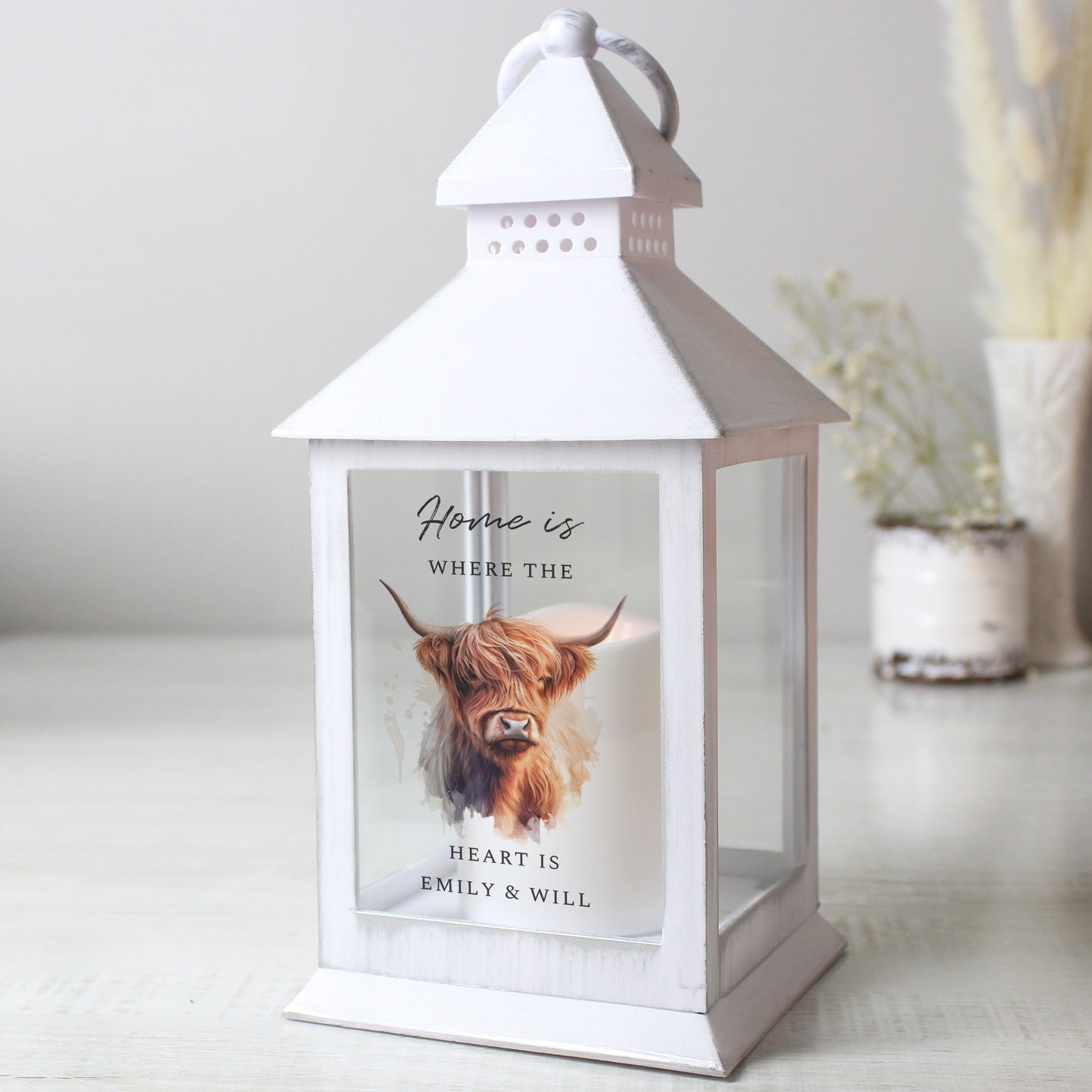 Personalised Highland Cow LED Lantern from Heartfelt Gifts