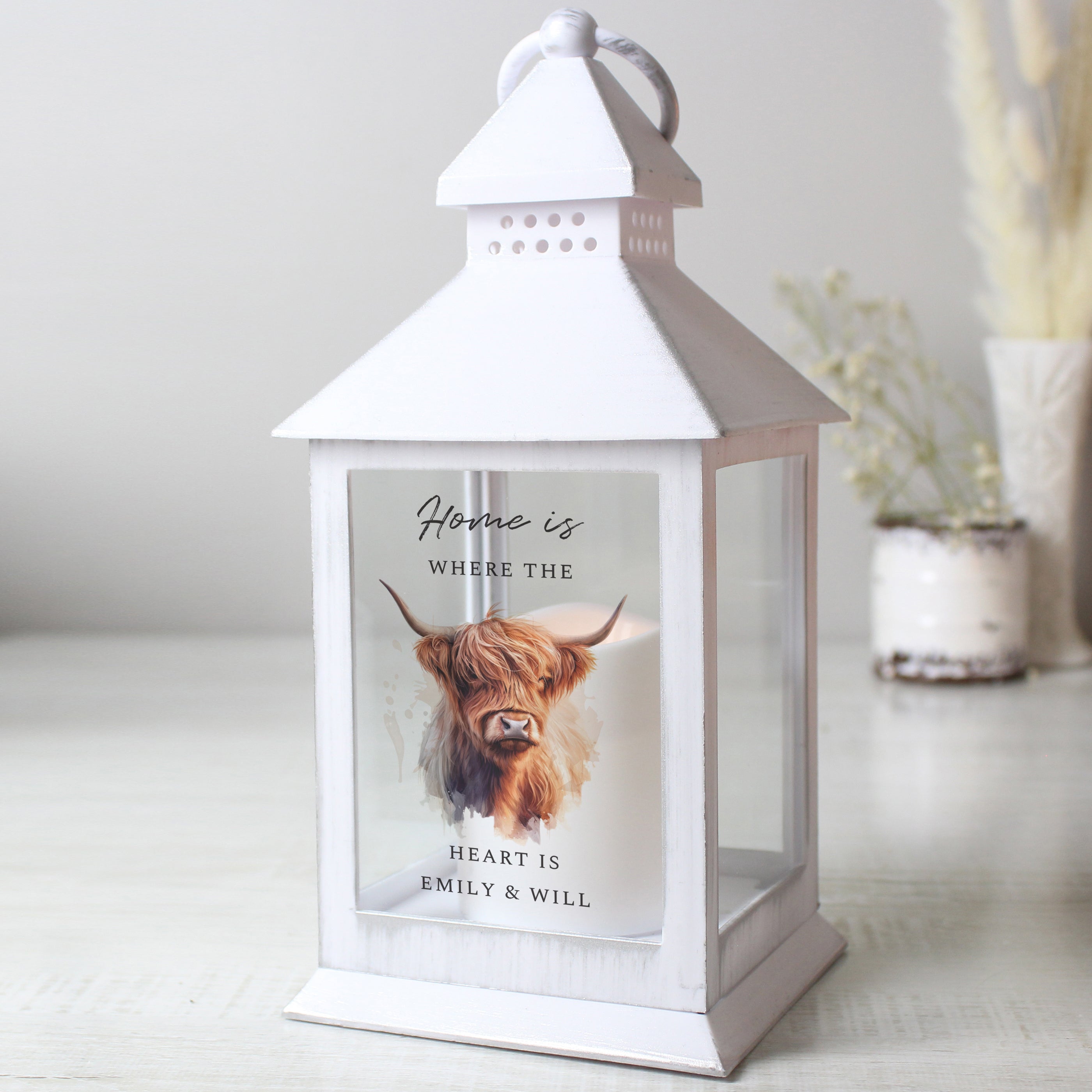 Personalised Highland Cow LED Lantern from Heartfelt Gifts