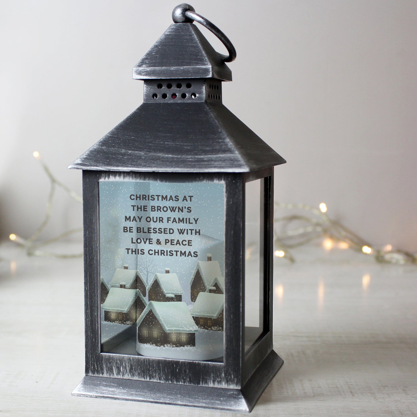Personalised Christmas Town Black Lantern - image 2