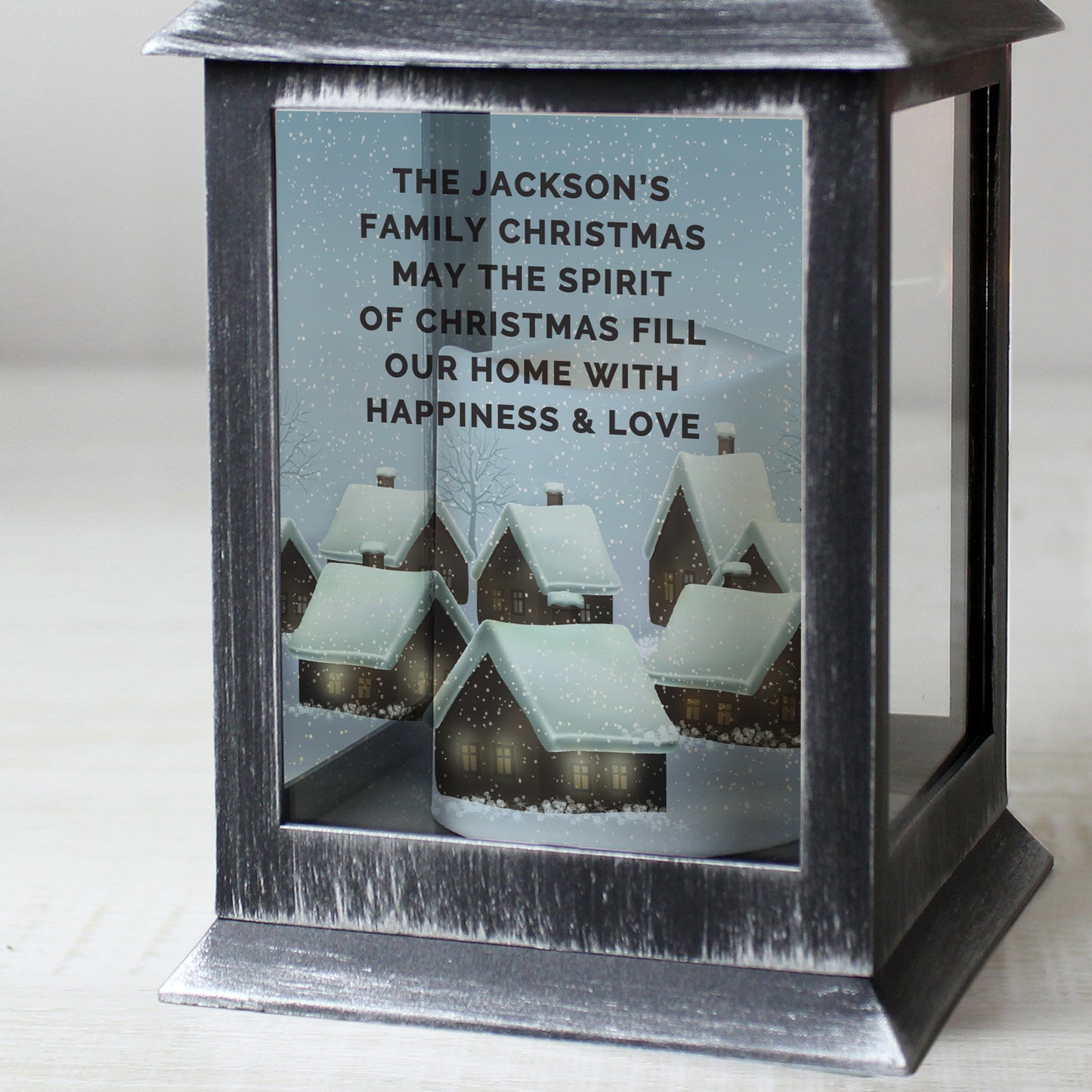Personalised Christmas Town Black Lantern - image 3