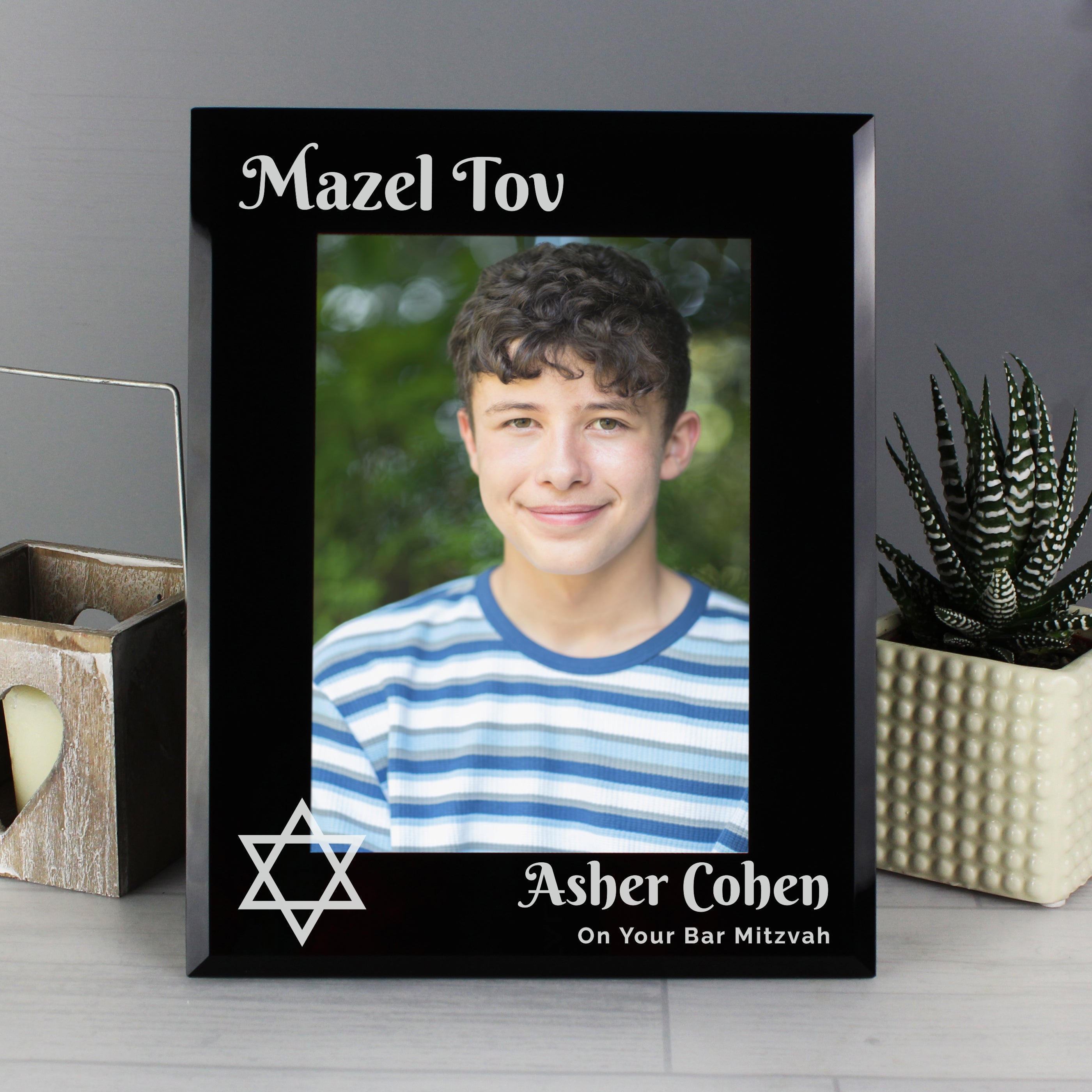 Personalised Bar and Bat Mitzvah Black Glass 5x7 Photo Frame from Heartfelt Gifts
