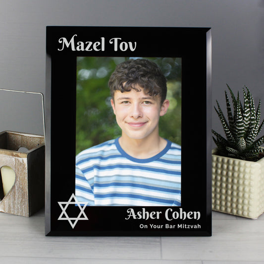 Personalised Bar and Bat Mitzvah Black Glass 5x7 Photo Frame from Heartfelt Gifts