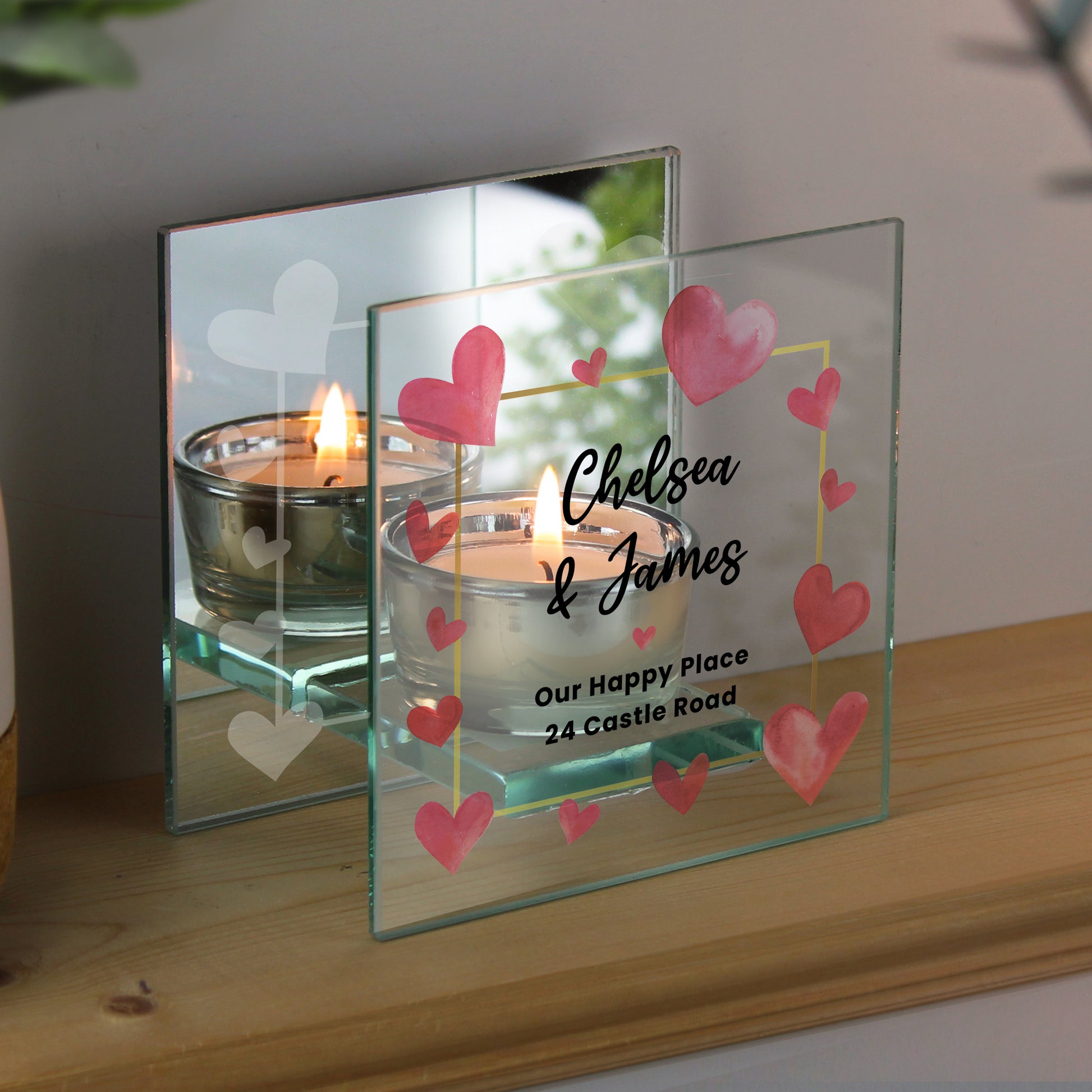 Personalised Hearts Mirrored Glass Tealight Holder from Heartfelt Gifts