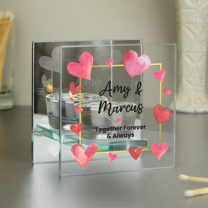 Personalised Hearts Mirrored Glass Tealight Holder - image 4